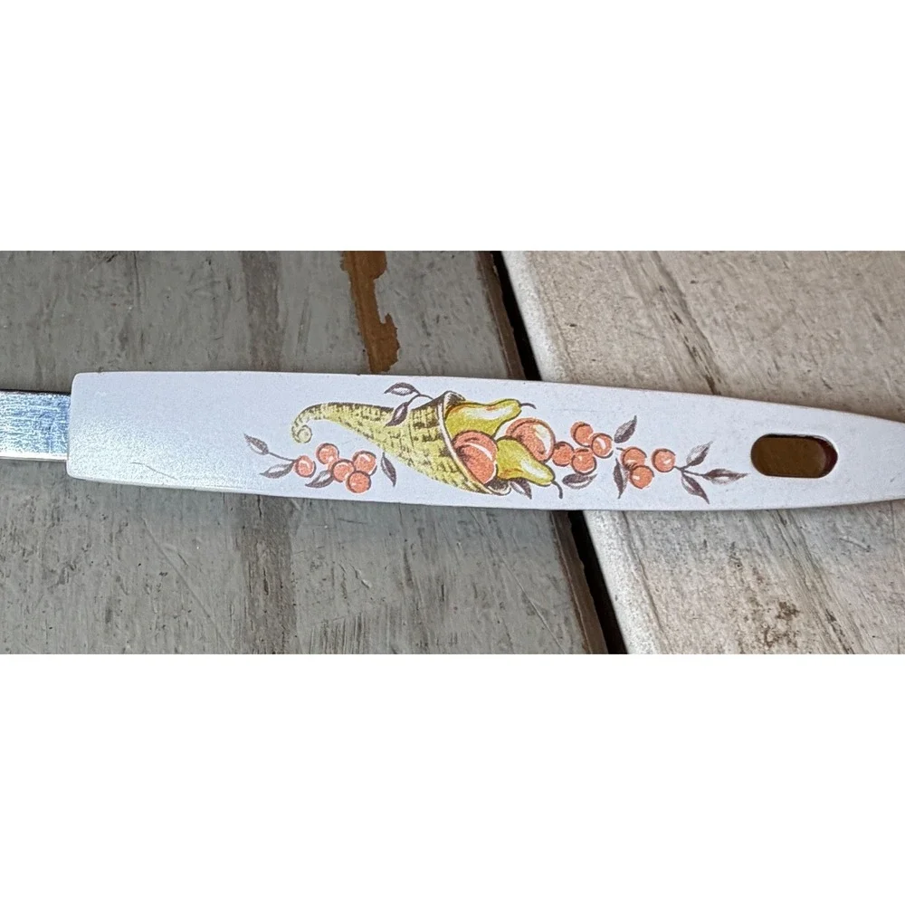 Vintage STANLEY Stainless Steel Ladle USA Cornucopia Fruit Harvest Print MCM
